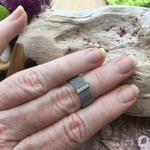 Stainless Steel Mesh CZ Ring Size 8 - Picture 5 of 6